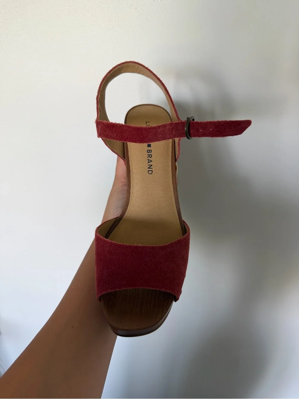 Lucky Brand Red Suede Platform Wedge Sandals Size 7M